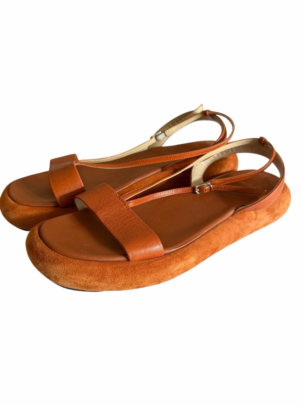 Theory Made in Italy Cognac Clay Leather Platform Sandals EU 41 US 11 Minimalist